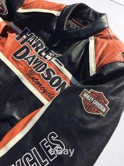 Harley Davidson Leather Jacket-Mens HD Classic Cruiser Motorcycle Orange Stripe