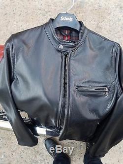 Schott Waxed Natural Pebbled Cowhide Cafe Leather Jacket