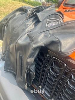100% HEAVY Leather BLACK POLICE motorcycle JACKET Size 48 did not remove patches