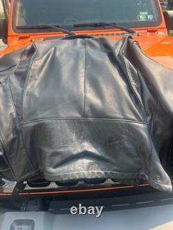100% HEAVY Leather BLACK POLICE motorcycle JACKET Size 48 did not remove patches