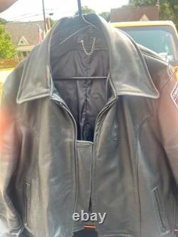 100% HEAVY Leather BLACK POLICE motorcycle JACKET Size 48 did not remove patches