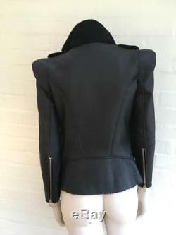 $10,450 Balmain Black Shearling Lined Biker Jacket Most Wanted Size F 36 XXS