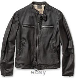 $1195 Burberry Lambskin Leather Moto Biker Jacket, Medium, Black