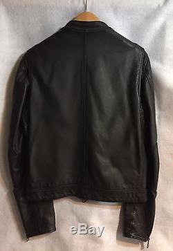 $1195 Burberry Lambskin Leather Moto Biker Jacket, Medium, Black