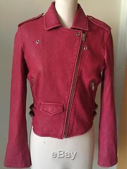 $1200 Iro Ashville Dark Pink Fuchsia Leather Jacket 40 Motorcycle Berry