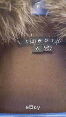 1290$ Theory Brown lamb leather moto biker jacket with fur collar size S