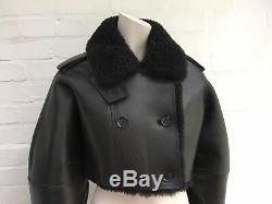 $12,190 Burberry Prorsum Dark Chocolate Shearling Cropped Coat Jacket I 44 UK 12