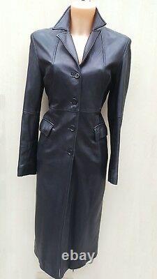 12 UK Karen Millen Classic Dark Brown Posh Soft Leather Longline Mac Jacket Coat