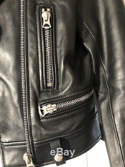 $1550 ACNE STUDIOS'Mock' Black Leather Moto Jacket Black Size 36
