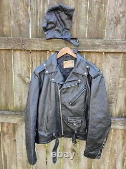 1940-60 Excelled Biker Jacket & Skull Cap 46L Genuine Leather Original USA Made