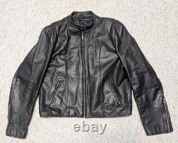 1970s-80s vintage CAFE RACER motorcycle jacket 44 black COWHIDE leather BIKER