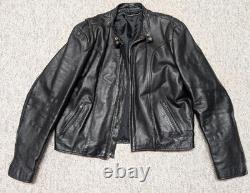 1970s-80s vintage CAFE RACER motorcycle jacket 44 black COWHIDE leather BIKER