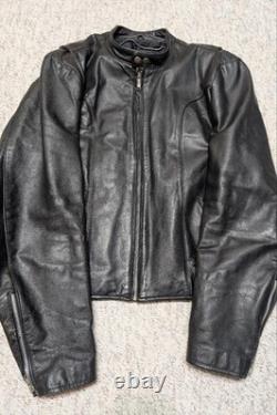 1970s-80s vintage CAFE RACER motorcycle jacket 44 black COWHIDE leather BIKER