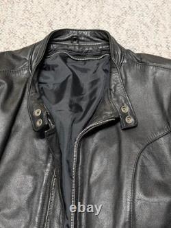 1970s-80s vintage CAFE RACER motorcycle jacket 44 black COWHIDE leather BIKER
