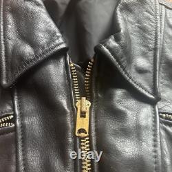 1970s Talon zipper Men's Black Leather Biker Motorcycle Jacket Collar Size 46