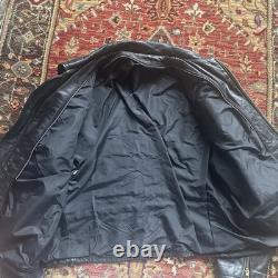 1970s Talon zipper Men's Black Leather Biker Motorcycle Jacket Collar Size 46