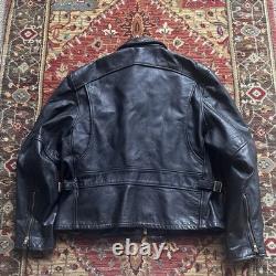 1970s Talon zipper Men's Black Leather Biker Motorcycle Jacket Collar Size 46