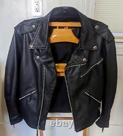 1990's Harley Davidson Leather Biker Jacket Black LARGE USA MadeMENSEXCELLENT