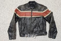 1990s vintage CAFE RACER orange striped 44 black leather MOTORCYCLE harley y2k