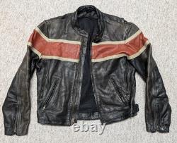 1990s vintage CAFE RACER orange striped 44 black leather MOTORCYCLE harley y2k