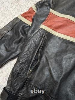 1990s vintage CAFE RACER orange striped 44 black leather MOTORCYCLE harley y2k