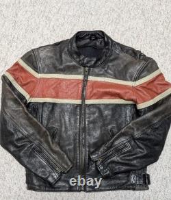 1990s vintage CAFE RACER orange striped 44 black leather MOTORCYCLE harley y2k