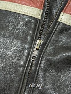 1990s vintage CAFE RACER orange striped 44 black leather MOTORCYCLE harley y2k