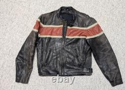 1990s vintage CAFE RACER orange striped 44 black leather MOTORCYCLE harley y2k