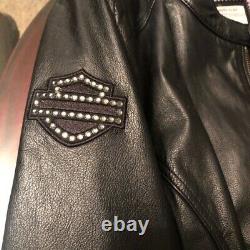 2 XLHarley Davidson Women's Black AND PINK BLING Leather Riding Jacket 2XL