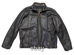 $398 Tommy Bahama Mens Motorcycle Jacket Distressed Leather Black Rocker Coat XL