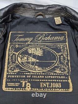 $398 Tommy Bahama Mens Motorcycle Jacket Distressed Leather Black Rocker Coat XL