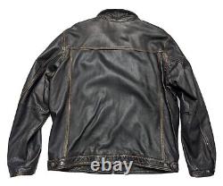 $398 Tommy Bahama Mens Motorcycle Jacket Distressed Leather Black Rocker Coat XL