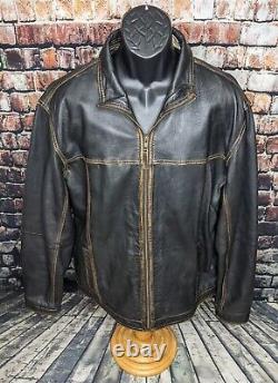 $398 Tommy Bahama Mens Motorcycle Jacket Distressed Leather Black Rocker Coat XL