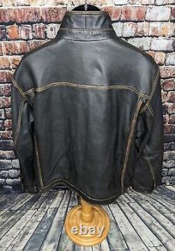 $398 Tommy Bahama Mens Motorcycle Jacket Distressed Leather Black Rocker Coat XL