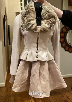 $3,240 CHLOE FUR Collar 2pc Dress SET Jacket 34 36 38 2 4 6 Coat Top Blazer S M