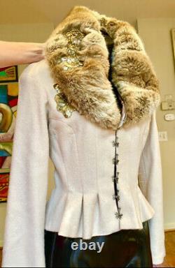 $3,240 CHLOE FUR Collar 2pc Dress SET Jacket 34 36 38 2 4 6 Coat Top Blazer S M