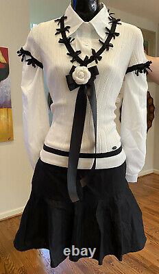 $3,470 Chanel 06c Bow Black White Cardigan Sweater Jacket Top 34 36 2 4 6 S M XS