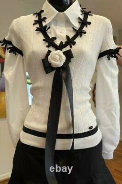 $3,470 Chanel 06c Bow Black White Cardigan Sweater Jacket Top 34 36 2 4 6 S M XS