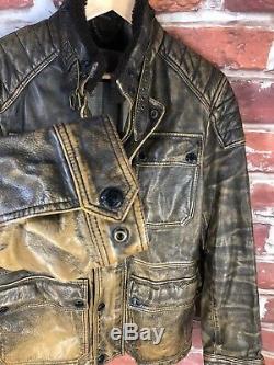 $3k+ Burberry M Shearling Cafe Racer Motorcycle Distressed Leather Jacket