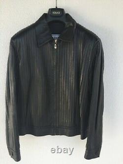 5.5k$ Rare Gianni Versace Man Summer 2002 Pleated Leather Biker Jacket M