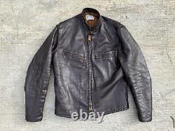 60s/70s vtg ESPRESSO BROWN LEATHER CAFE RACER MOTORCYCLE JACKET 40 Moto Lined