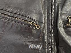 60s/70s vtg ESPRESSO BROWN LEATHER CAFE RACER MOTORCYCLE JACKET 40 Moto Lined