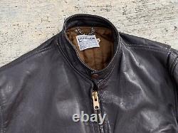 60s/70s vtg ESPRESSO BROWN LEATHER CAFE RACER MOTORCYCLE JACKET 40 Moto Lined