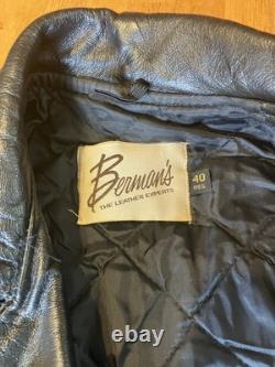 70s 80s Berman's Vintage Leather Black Motorcycle Punk Jacket 40 Reg Brando -ish