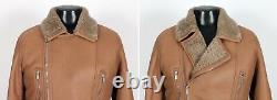 $7995 BRUNELLO CUCINELLI Leather Shearling Moto Biker Jacket Coat Tan S M