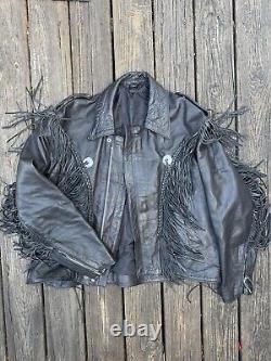80s/90s Vintage Men's Leather Fringe Biker Jacket Sturgis 95