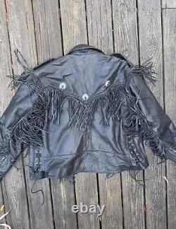 80s/90s Vintage Men's Leather Fringe Biker Jacket Sturgis 95