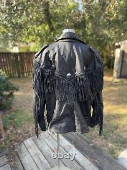 80s/90s Vintage Men's Leather Fringe Biker Jacket Sturgis 95