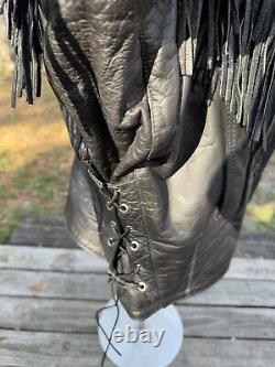 80s/90s Vintage Men's Leather Fringe Biker Jacket Sturgis 95