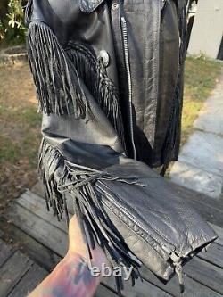 80s/90s Vintage Men's Leather Fringe Biker Jacket Sturgis 95